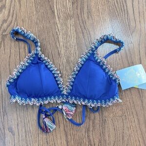 Becca Mardi Gras Crochet Triangle Bikini Top size M NWT